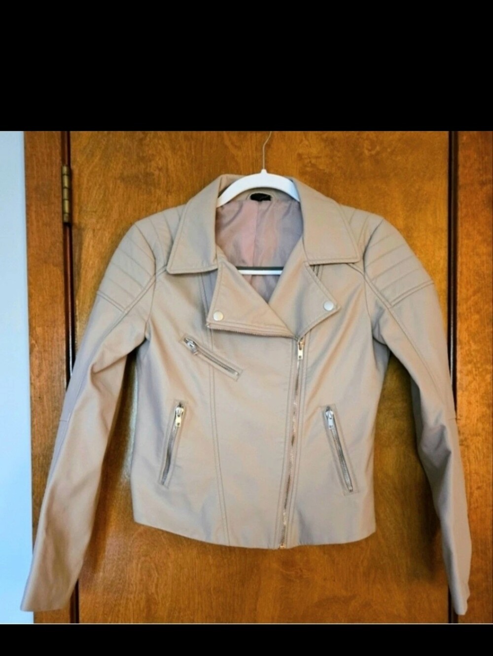 Women's Windsor Faux Leather Motorcycle Bomber Jacket Cream/Lt Beige Size Small